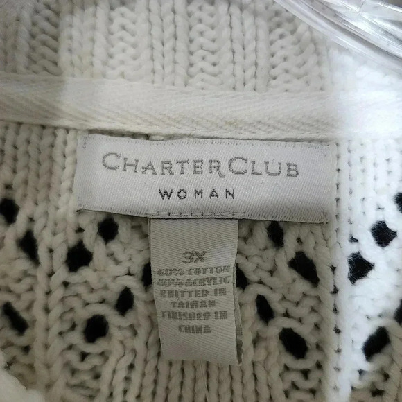 Charter Club Woman Size 3X 1/4 Zip Ivory Loose Knit Sweater Fall Casual Cozy - Picture 5 of 8